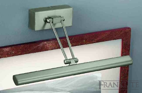 Satin nickel finish picture light with mains voltage halogen lamps which are suitable for dimming