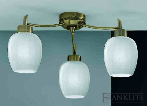 Soft bronze finish 3 light fitting with opal faceted glasses.