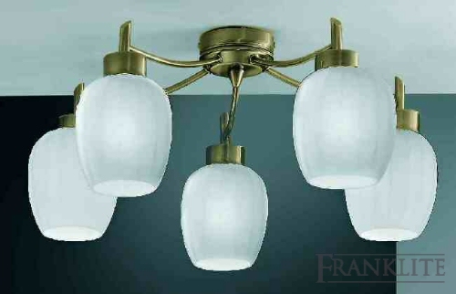 Soft bronze finish 5 light fitting with opal faceted glasses.