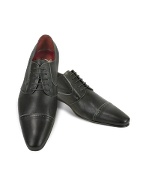 Fratelli Borgioli Handmade Black Calf Leather Cap Toe Shoes