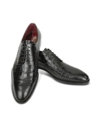 Fratelli Borgioli Handmade Black Croco Stamped Leather Oxford Shoes