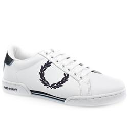 Fred Perry Male Embroidered Laurel Leather Upper Fashion Trainers in White and Navy