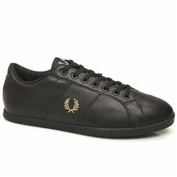 Fred Perry Male Lace T Toe Cupsole Leather Upper Fashion Trainers in Black and Gold