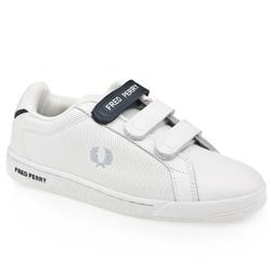 Fred Perry Male Pin Punch Leather Upper Fashion Trainers in White and Navy