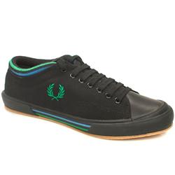 Fred Perry Male Tipped Cuff Leather Upper Fashion Trainers in Black and Green