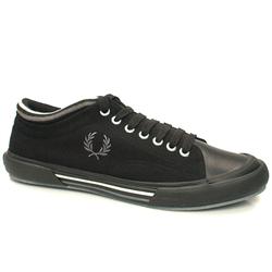 Fred Perry Male Tipped Cuff Too Leather Upper Fashion Trainers in Black and Grey