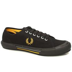 Fred Perry Male Vintage Tennis Fabric Upper Fashion Trainers in Black and Gold