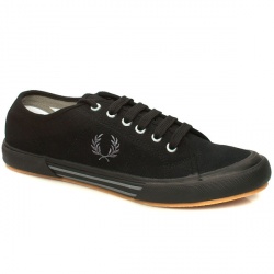 Fred Perry Male Vintage Tennis Too Fabric Upper Fashion Trainers in Black and Grey, Blue, White and Green, White and Navy