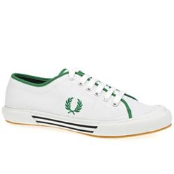 Fred Perry Male Vintage Tennis Too Fabric Upper Fashion Trainers in White and Green