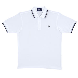 Tipped Polo Shirt- White- Medium