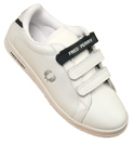 White and Navy Velcro Fastening Leather Trainers