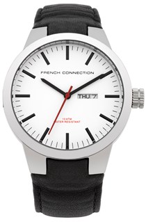 French Connection Analogue Black Leather Watch