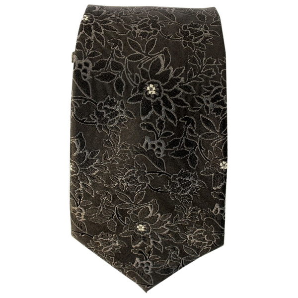 Black & Grey Floral Silk Tie by