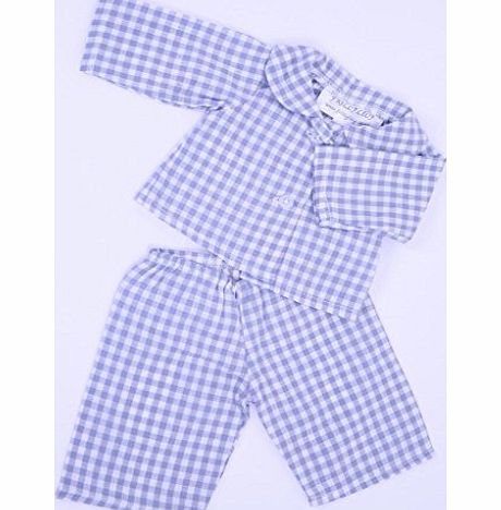 NEW!PALE BLUE CHECKED DOLLS PYJAMAS MED SIZE 18-20 INS 45-50 cm DOLLS AND BEARS, To fit dolls such as 46 cm Baby Annabell