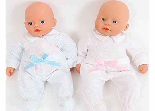 Twin Blue and Pink Spotty Babygrows by Frilly Lily for 12-14 inch (30-36 cm)Baby Dolls DOLLS NOT INCLUDED to fit dolls such as My First Baby Annabell , and MY Little Baby Born