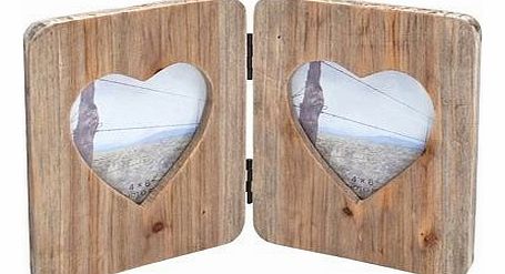 Wooden Acacia Hinged Double Heart Photo Frame