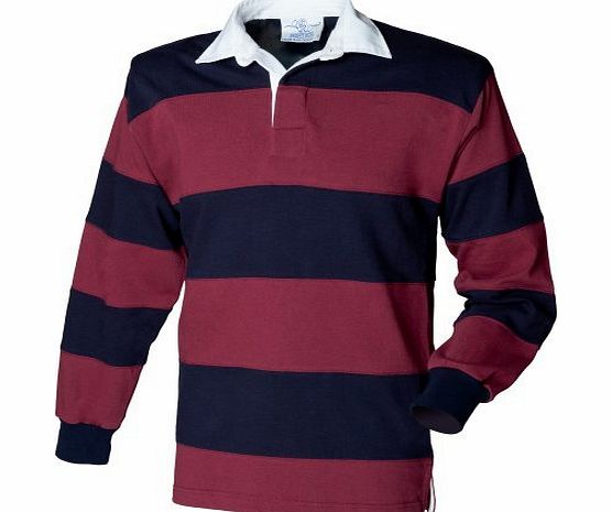 Sewn Stripe Long Sleeve Sports Rugby Polo Shirt (M) (Burgundy/Navy)