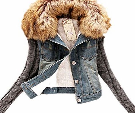 Froomer Winter Women Jeans Coat Fleece Denim Jacket Slim Fur Collar Outerwear
