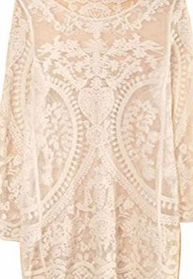Froomer Womens Semi Sheer Sleeve Embroidery Floral Top Lace Crochet T-Shirt