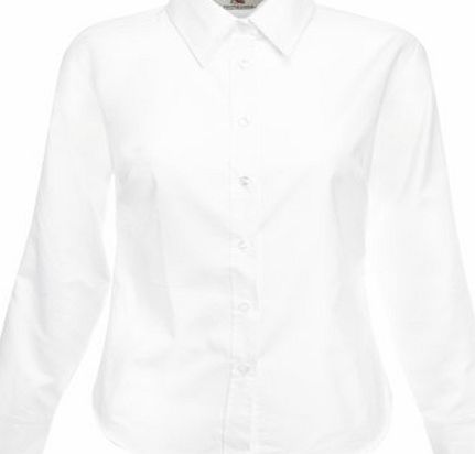 Fruit of the Loom  Ladies Lady-Fit Long Sleeve Oxford Shirt (S) (White)