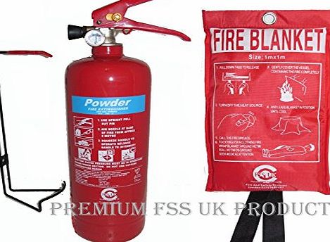 PREMIUM FSS UK 2 KG ABC POWDER FIRE EXTINGUISHER With FIRE BLANKET. BSI KITEMARKED