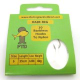FTD Fishing Tackle Direct 10 FTD HAIR RIG Barbless Fishing Hooks to Nylon Size 6 Carp Bream Tench Barbel