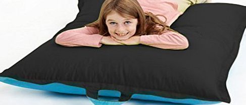Large Kids Two Tone Bean Bag 4 Way Lounger GIANT Childrens BeanBag Outdoor Floor Cushion 100% Water Resistant 100cm x 120cm Colour: Black & Turquoise