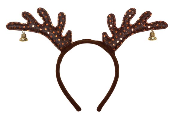 Fun and Festive Antlers, Brown with Gold Bells