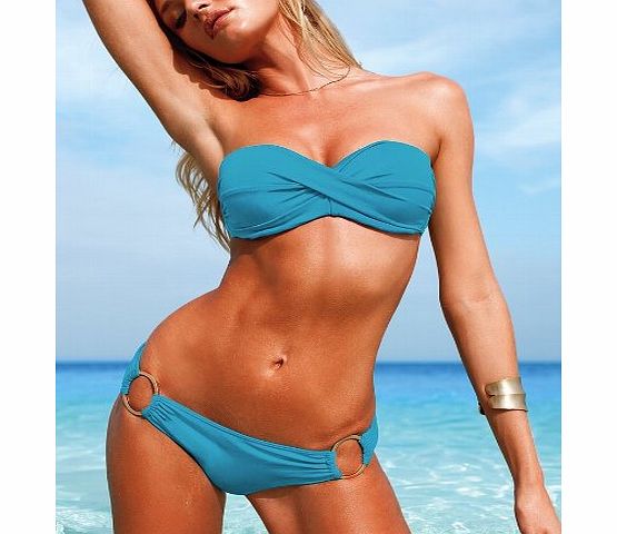 Fun Daisy Swimwear Hot Summer Color Sexy Woman UK Style Bikini Swimsuit (VS068) (Waist: 30.5``-32.5``;Bust: Free; Cup: CD; Hip: 39``-41``, Lake Blue)