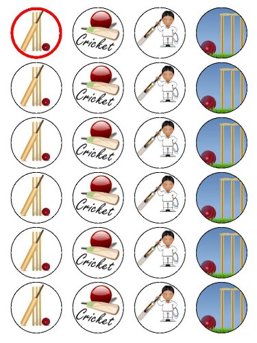 Fun Photo Cakes X24 1.5`` Cricket Cup Cake Toppers Decorations on Edible Rice Paper
