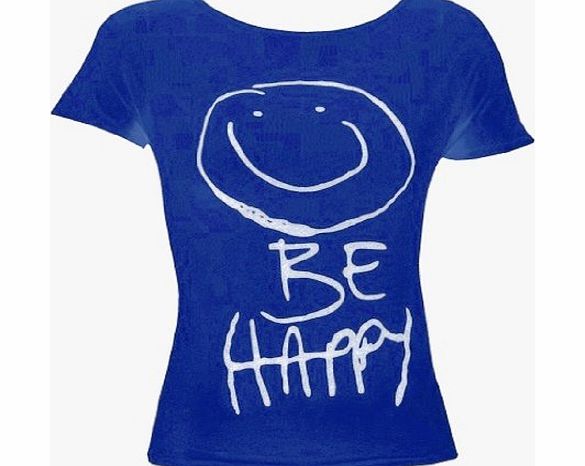 Funky Boutique Girls Short Sleeve Be Happy Tshirt Print Top Tee (11-12 Years, Electric Blue)