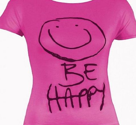Funky Boutique Girls Short Sleeve Be Happy Tshirt Print Top Tee (9-10 Years, Cerise)