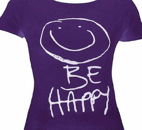 Funky Boutique Womens Short Sleeve Be Happy T-Shirt : Color - Purple : Size - 12-14 ML