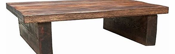 Rustic Chunky Wood 2 Leg 2in Top Coffee Table , Medium Oak