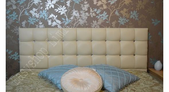 FunkyBuys Faux Leather Crystal Diamante Double Bed 4ft6`` Standard Size Headboard Brand New (Cream)