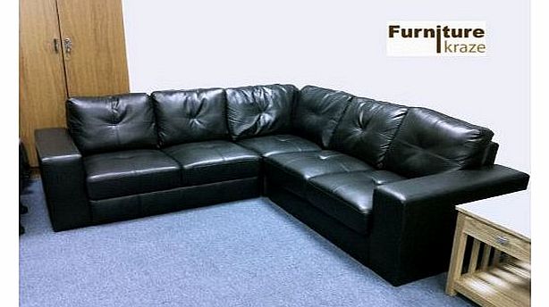 Furniture Kraze SOPHISTICATED BLACK REAL LEATHER SOFA (CORNER)