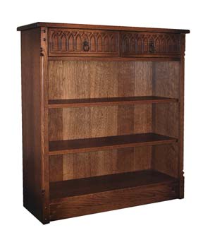 Olde Regal Oak Low Bookcase with 2 Drawers -