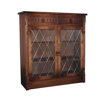 Olde Regal Oak Low Bookcase with Glazed Doors -
