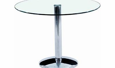 Orbit 90cm Round Clear Glass Dining Table with Chrome Pedestal - Glass Tabletop - Round Dining Table - Contemporary Table
