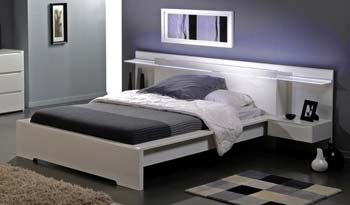 Amy White Bed and Headboard with Light Fitting