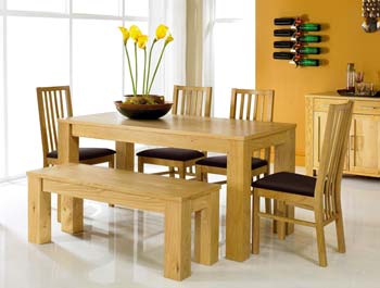 Calla Oak Bench Dining Set with Slatted Chairs -