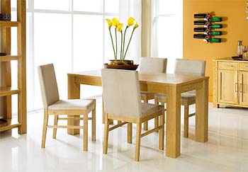 Calla Oak Dining Set with Upholstered Chairs