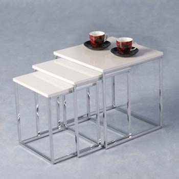 Charisma High Gloss Square Nest of Tables in White