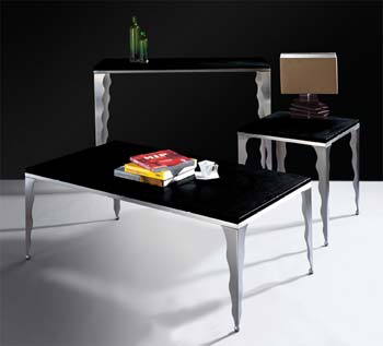 Furniture123 Dalton Black Glass Occasional Table Set - WHILE