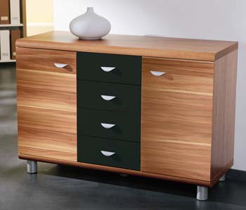 Fiona 4 Drawer Sideboard in Walnut and Black
