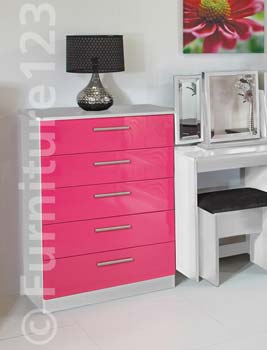 Hatherley High Gloss 5 Drawer Chest in White and