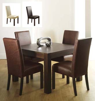 Furniture123 Lyon Walnut Square Dining Set with Leather Chairs