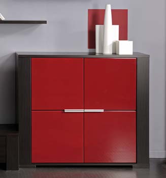 Mera Sideboard in Wenge with 4 Red Lacquer Doors