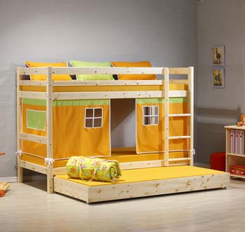 Minnie Solid Pine Natural Bunk Bed with Orange