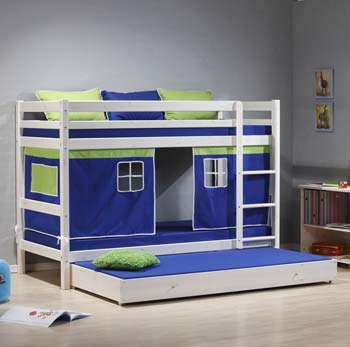 Furniture123 Minnie Solid Pine White Bunk Bed with Blue Tent